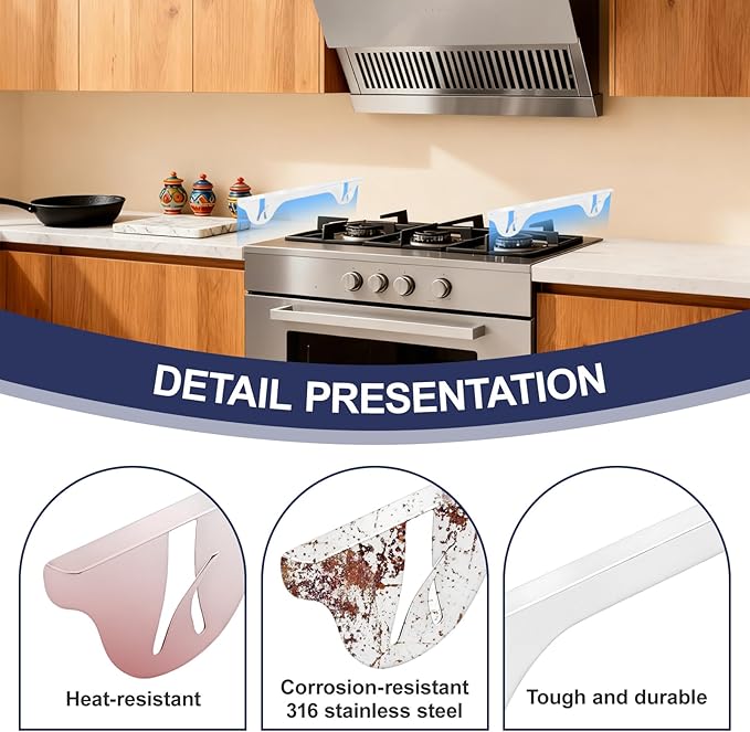 Upgrade 316 Stainless Steel Stove Gap Covers (2 Pack, 23.4”, White), Heat-Resistant Stove Gap Filler for Kitchen Counter and Stovetop, Range Trim Kit Oven Gap Guard Between Stove and Counter