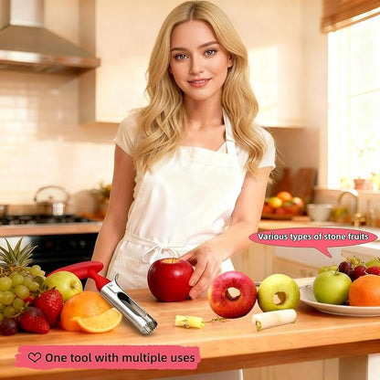 Premium Stainless Steel Apple Corer - Easy Use & Dishwasher Safe, Multi-Fruit Core Remover with Ergonomic Handle for Apples, Pears, Tomatoes & Cupcakes | Durable Kitchen Tool (Red)