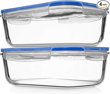 Razab 1860ml / 63 Oz (Pack of 02) Large Glass Food Storage Containers with Airtight Lids, Ideal for Baking, Storing Food, Vegetables & Fruits, BPA Free & Leakproof - Microwave, Oven Safe