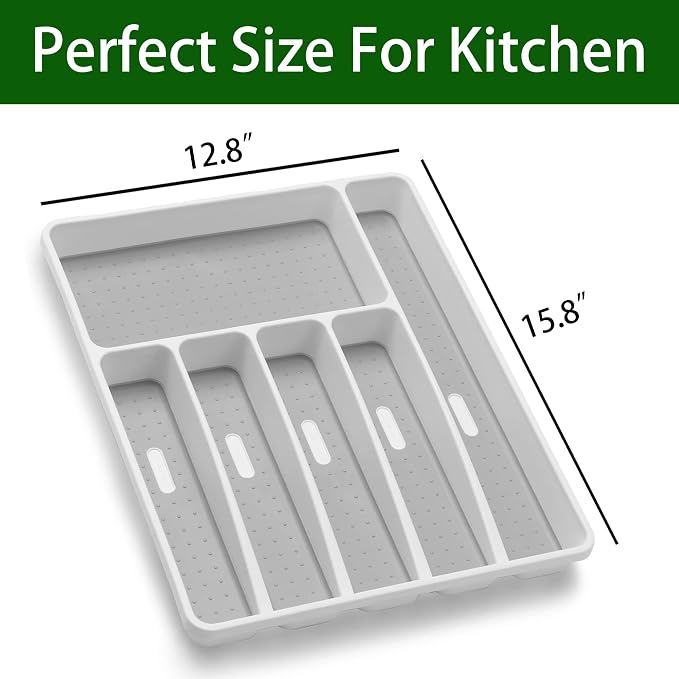 Loyareal Silverware Organizer Utensil Organizer Holder Kitchen Drawer Organizer Plastic Silverware Tray for Drawer Flatware Organizer 6 Compartment White