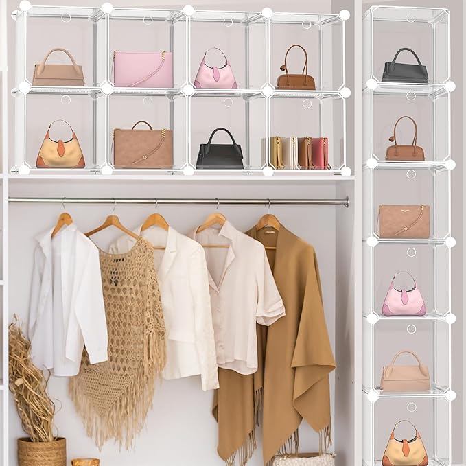 8 Pack Purse Organizer for Closet Purse Storage Box with Door Clear Display Case Handbag Organizer Dustproof Storage Bins for Hat Wallet Book Toy Cosmetic