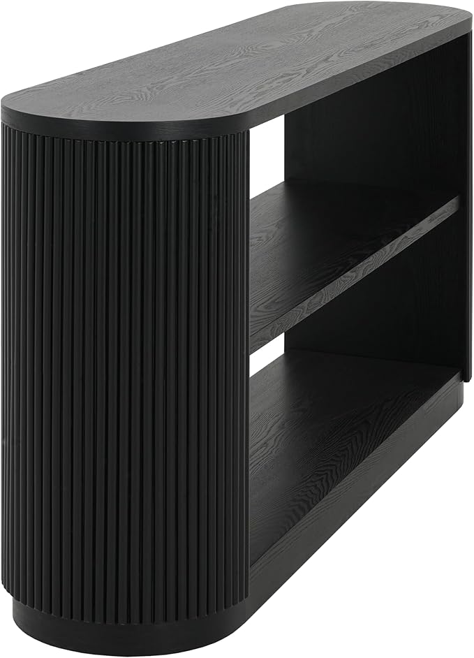 Merax Modern Entryway Console Table with Triple-Tier Storage, Slim Sofa Table with Open Shelf & Elegant Wood Grain, Multi-Functional Hallway Table for Living Room, Black