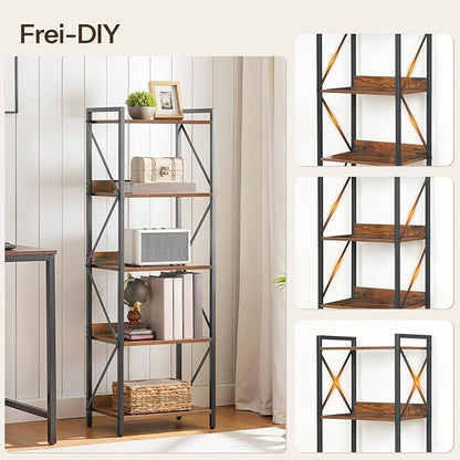 HOOBRO Bookshelf, 5-Tier Industrial Bookcase, Book Shelf Storage Organizer, Tall Bookshelf with Metal Frame for Living Room, Bedroom, Home Office, Kitchen, Rustic Brown and Black BF73SJ01