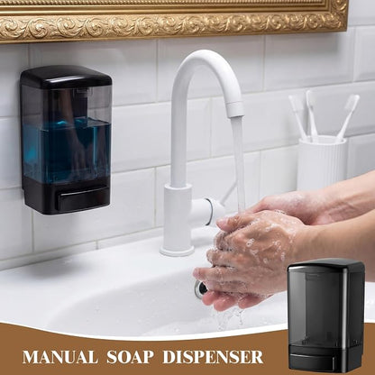 Hushee 4 Pcs Plastic Wall Mounted Soap Dispenser Commercial Manual Soap Containers Wall Dispenser for Kitchen Shower Hotel Liquid Shampoo Gel Chamber (33.8 oz 1000 ml,All Black)