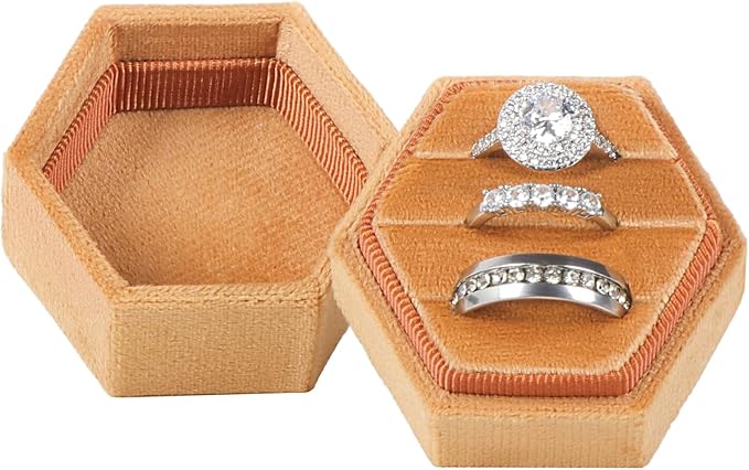Velvet 3 Slots Jewelry Ring Box Engagement Wedding Box Keepsake Box Bridal Photo Ring Triple Slots Hexagon
