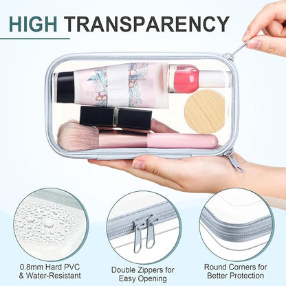 Sanwuta 6 Pcs Clear Hard Zipper Case Plastic Zipper Pouches Transparent Makeup Bag Pencil Case Pouches Toiletry Diaper Bag for Travel Toy Storage Organizer Bins(Blue-green,7.48 x 3.94 x 2 Inch)