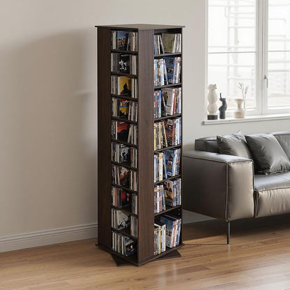 VEVOR Media Storage Cabinet, CD Rack Tower, 34 Compartments Rotating Media Tower Rack for CDs, DVDs, Books and Game Discs, DVD Stand for Living Room, Home Office and Recording Room, Brown