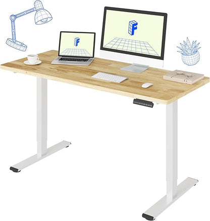 FLEXISPOT E3 Solid Wood Dual Motor Electric Standing Desk 55 x 24 Sit Stand Desk, Holds 220 lbs, Adjustable Height w/Memory Presets, Butcher Block Rubberwood Desktop & White Frame, Ships in 2 Boxes