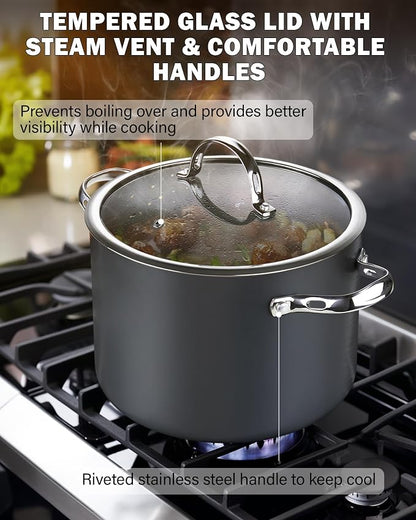 Cooks Standard Classic 8-Quart Stock Pot Dutch Oven Casserole with Glass Lid, Hard Anodized Nonstick Stockpot, Not Induction, Black