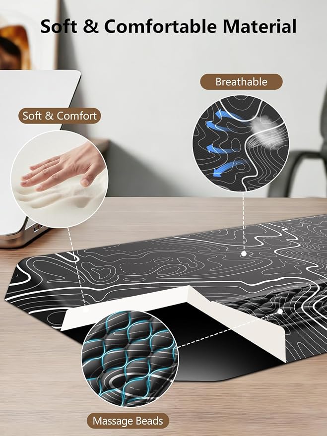 2-in-1 Ergonomic Keyboard Stand with Wrist Rest, Comfy Keyboard Riser Holder with Massage Design, Black Topographic