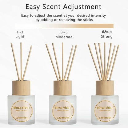 Reed Diffuser Set of 3, Binca Vidou Lavender, Jasmine & White Tea, Sage & Sea Salt Natural Scent Oil Diffusers with Sticks for Home Office Bathroom Aromatherapy Decor 1.69oz x 3