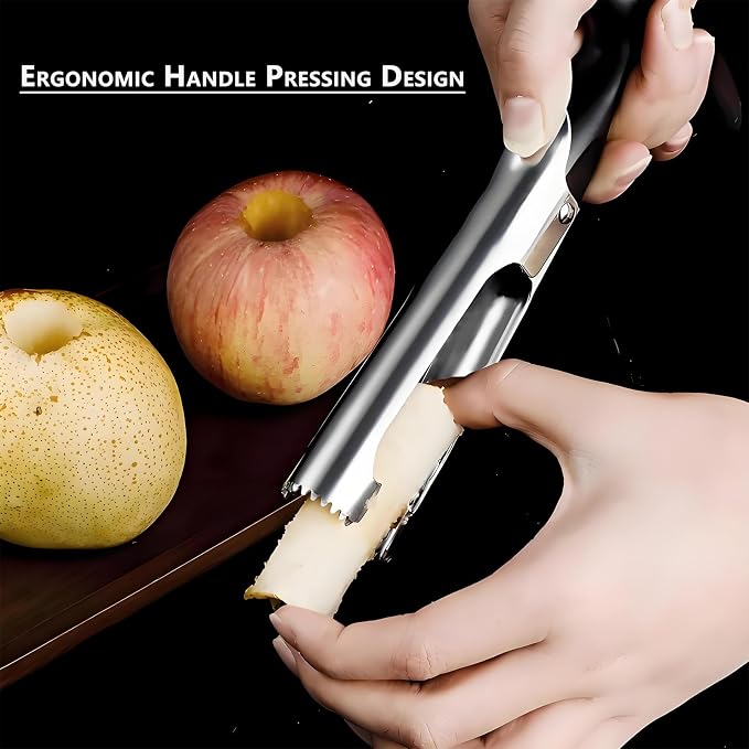 Stainless Steel Apple Corer, Instant Core Remover with Ergonomic Comfort-Grip Handle, Sharp Serrated Blade for Apples Pears Bell Peppers Jalapeños, Dishwasher Safe Kitchen Tool (Black)
