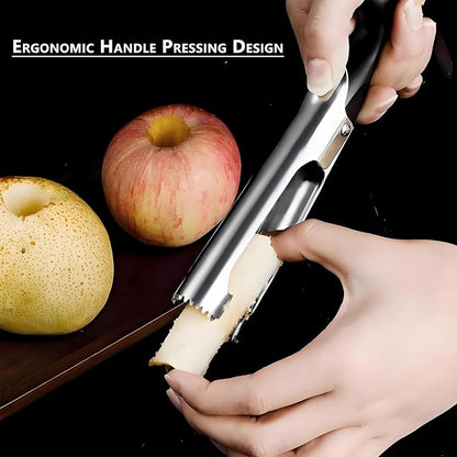 Stainless Steel Apple Corer, Instant Core Remover with Ergonomic Comfort-Grip Handle, Sharp Serrated Blade for Apples Pears Bell Peppers Jalapeños, Dishwasher Safe Kitchen Tool (Black)