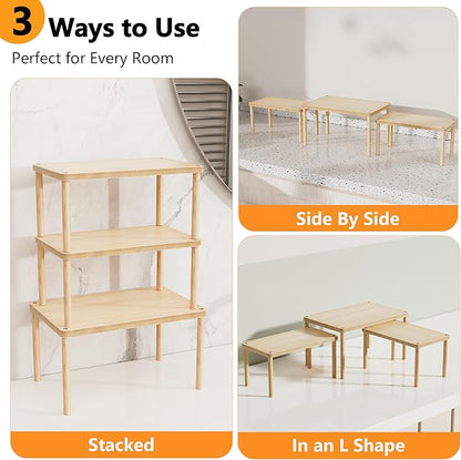 Cabinet Storage Organizer Shelf, Set of 3 Kitchen Cabinet Shelves, Stackable Cabinet Risers, Spice Rack Organizer for Countertop, Under Sink, Bathroom, Pantry Organization with Non-Slip Mat