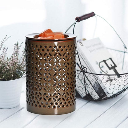 ASAWASA Ceramic Wax Melt Warmer with Timer and Silicone Dish,Candle Wax Warmer for Scented Wax & Essential Oils,Ideal Gift for Home Office Kitchen Long Dark Brown