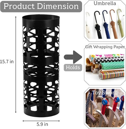 ZENFUN Umbrella Stand, Black Metal Umbrella Holder Freestanding, Cane Walk Stick Holder, Round Umbrella Rack for Entryway, Home, Office, 5.9 x 5.9 x 15.7 Inches