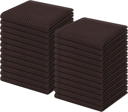 Homaxy 100% Cotton Waffle Weave Kitchen Dish Cloths, Ultra Soft Absorbent Quick Drying Dish Towels, 12 x 12 Inches, 24-Pack, Dark Brown