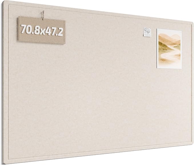 Fluxynara Large Bulletin Board, 70.8" x 47.2" Cork Board Alternative with 48 Safe Removable Adhesive Tabs, Foldable Felt Pin Board for Home Office, Classroom, Bedroom,Entryway for Walls— Oatmeal