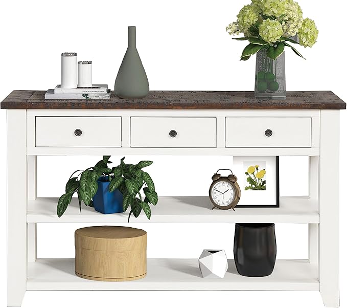 LKTART Solid Wood Console Table,Sofa Table with Storage Drawers and Bottom Shelf,Entryway Table for Entry Hallway Foyer Sofa Couch Table,Easy Assembled (48.8" Antique White)
