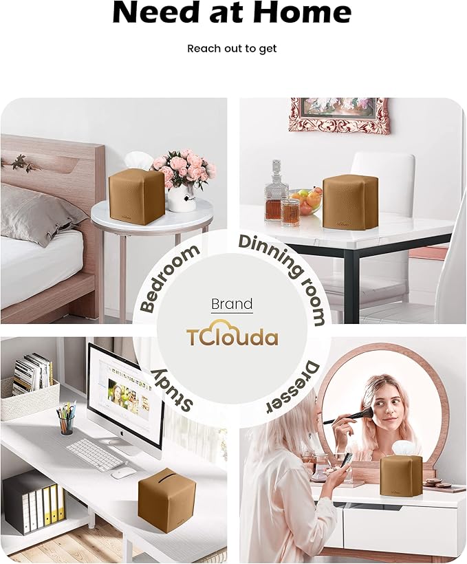 Tclouda Tissue Box Cover for PU Leather, Modern Simple Solid Color Holder Square Tissue Bag, Ideal for Bathrooms,Office,Car,Nightstand,Outdoor Tent,Dining Table,5"X5"X5", Double Bronze