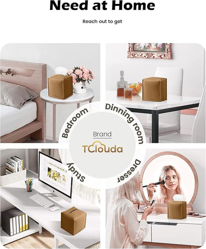 Tclouda Tissue Box Cover for PU Leather, Modern Simple Solid Color Holder Square Tissue Bag, Ideal for Bathrooms,Office,Car,Nightstand,Outdoor Tent,Dining Table,5"X5"X5", Double Bronze