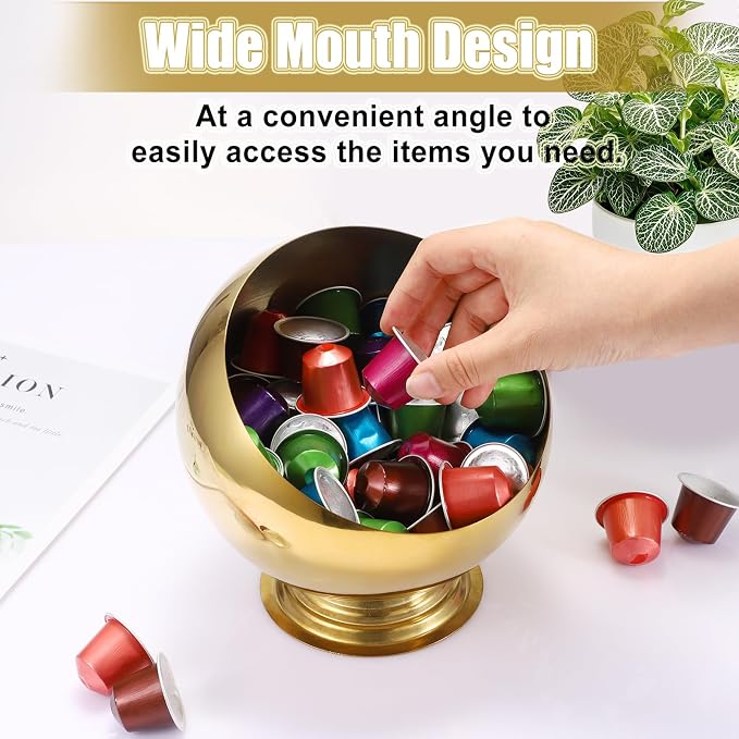 ELLDOO Coffee Pod Holder, Gold Metal Coffee Pod Storage for K Cup Nespresso Vertuo Keurig, Creamer Organizer Candy Bowl Fruit Snacks Jar for Countertop Kitchen Breakroom