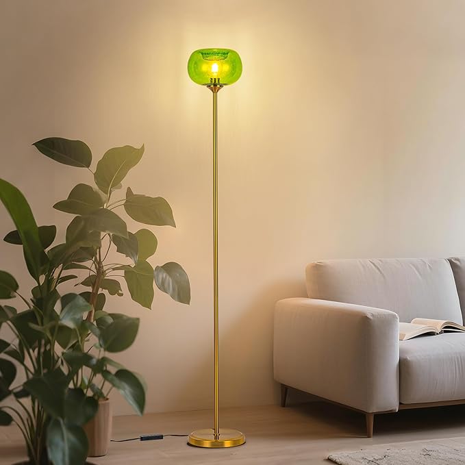 MAYNA Living Room Floor Lamp, Modern Standing Lamp with Green Bubble Shade, 67 Inch Tall Lamp for Bedroom, Study, Office (Includes 2700K Bulb) (Gold and Green)