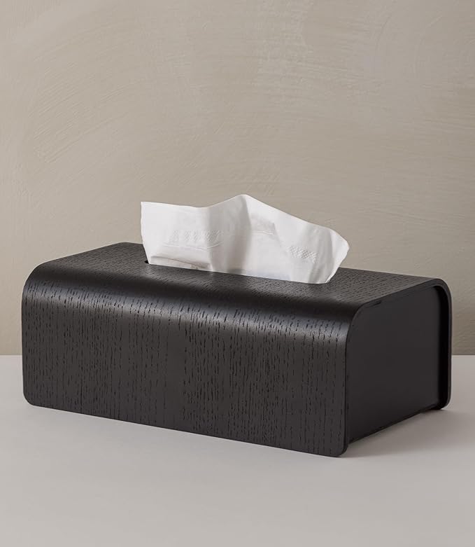 Kazai.® Tissue Box Cover 'Toke' | Real Wood Veneer, FSC® Certified | Decorative Rectangle Tissue Holder for Bathroom or Living Room | Scandinavian Design | Oak, Black