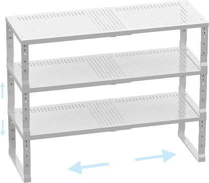 Cabinet Shelf,Expandable Adjustable Stackable Kitchen Organizer,for cabinets, Kitchens, countertops, bathrooms Shelf Organizer(3Packs/White,Large)