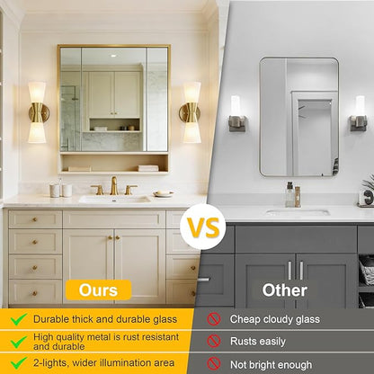 Bathroom Wall Sconce, Modern Indoor Vanity Light Fixtures 13", Up Down Lighting, Wall Mount Lamp for Living Room Bedroom Hallway Stairway Fireplace Mirror E26 Base 1PC White&Gold