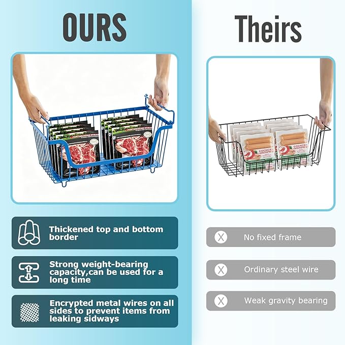 GAOKASE 4 Pcs Stackable Wire Baskets for Pantry Organizers and Storage,Vegetable Fruit Basket for Countertop,Kitchen Storage Metal Baskets,Produce Potato Onion Storage Bin,blue