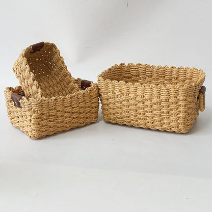 Small Paper rope baskets for Organizing,Cute woven storage Little basket for Home，Shelves, Bathroom,Decorative basket,Set of 3 (Desert color)