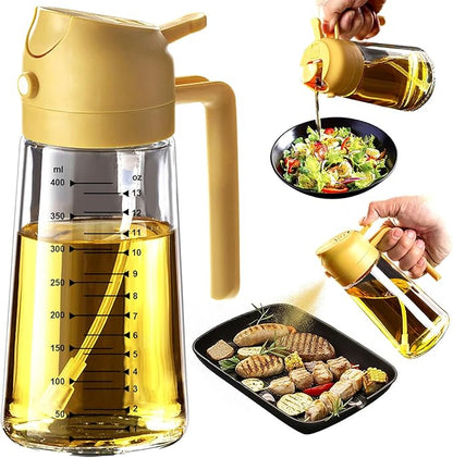 TrendPlain 16oz/470ml Glass Olive Oil Sprayer for Cooking – 2 in 1 Olive Oil Dispenser Bottle for Kitchen Gadgets and Air Fryer Accessories, Salad, BBQ - Yellow