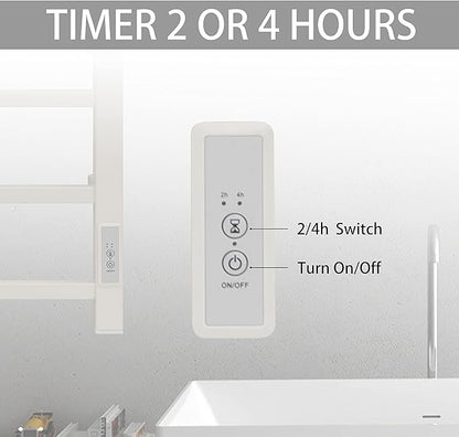 KEG Towel Warmer 4 Bars for Bathroom Wall Mounted Bath Towel Heater Hardwired and Plug-in with Built-in Timer White Square white TW-4s-W Towel warmer 4 bars white