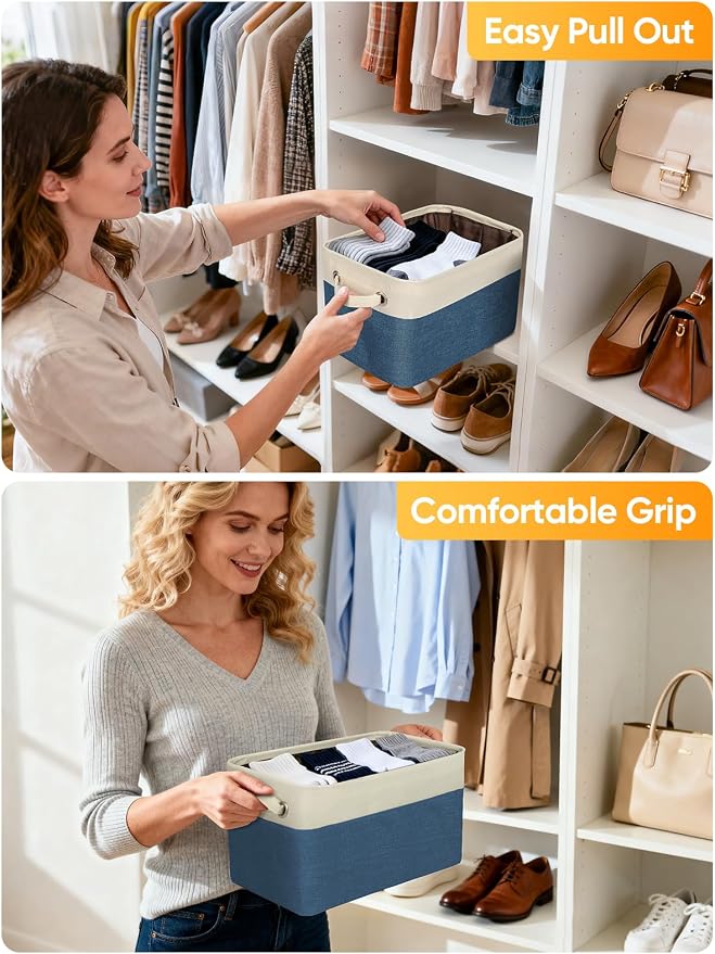 BALEINE 1 Pack Fabric Closet Storage Bins for Shelves, Linen Closet Organizers and Storage, Decorative Baskets for Organizing, Shelf, Clothes, Home, Office (Navy Blue, 15''x11''x9.5'')