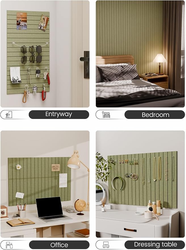 Fluxynara Felt Bulletin Board Tiles -28"x18" with 40 Adhesive Tabs, Cork Board Alternative for Office Decor, Push Pin Board Wall Organizer 6-Pack (Olive Green)