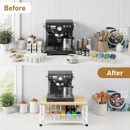 Funecy Coffee Pod Drawer,Coffee Machine Storage Rack,Home Kitchen Counter Coffee Bar Organizer,Storage Basket Drawer (White)