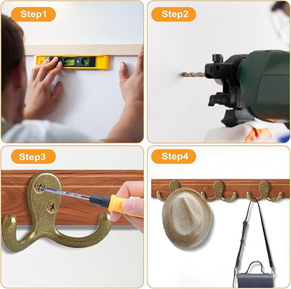15 Pack Coat Hooks Wall Hooks for Hanging, Heavy Duty Double Prong Metal Hook Wall Mounted for Living Room, Bathroom, Kitchen, Bedroom for Coat, Bag, Scarf, Towel, Hat, Key, Cup (Bronze)