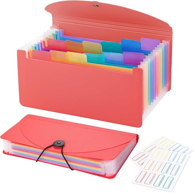 13 Pocket A6 Receipt Organizer, 2 Pack Small Accordion File Organizer, Coupon Organizer with Labels - Pink