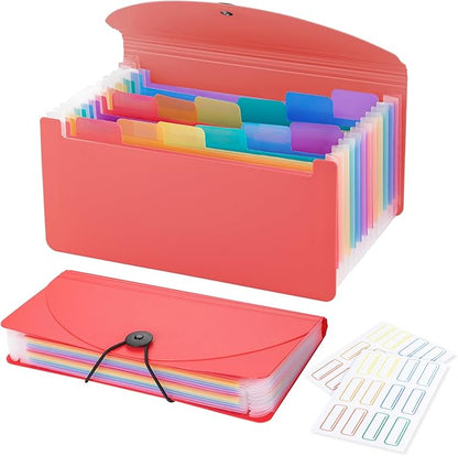 13 Pocket A6 Receipt Organizer, 2 Pack Small Accordion File Organizer, Coupon Organizer with Labels - Pink