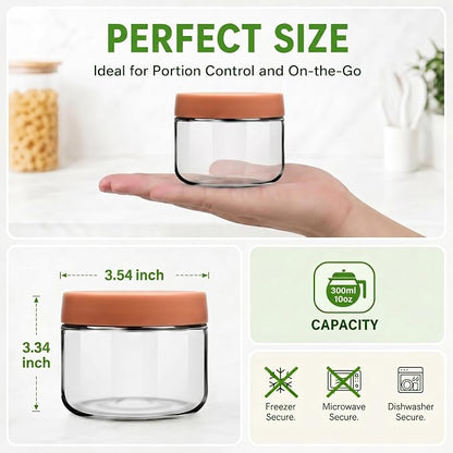 EONJOE 10 oz Glass Jars with Lids Meal Prep Portion Control Containers Pudding Yogurt Overnight Oats Salad Snack Cereal Candy Food Storage Cups Bowls Airtight