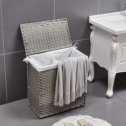 Mxfurhawa Slim Laundry Basket on Wheels, Heavy Duty Cotton Liner Laundry Storage Hamper with Handles, Collapsible Clothes Wire Basket Organizer Laundry Bag (2PCS-01A)
