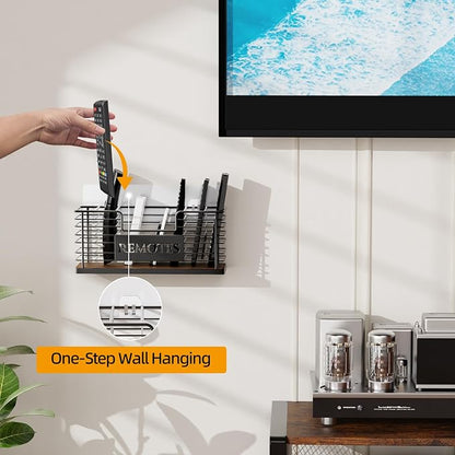 Remote Control Holder, 7-Slot TV Remote Holder Wall Mount, Universal Remote Caddy Large Size Design for Wall Table Living Room Bedroom, Black
