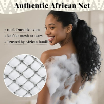 African Net Sponge Authentic-4 Packs African Exfoliating Net Sponge,Bath Sponges for Shower,42 inch Long for Normal to Sensitive Skin,Body Exfoliator Shower(Pink,Neon Pink,Light Gray,Black)