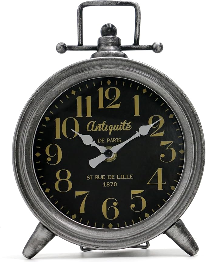 Vintage Metal Mantel Clock, Modern Farmhouse Table Clock For Living Room, Bedroom, Or Shelf Decor Frence Desk Clock Silent Quartz Movement, Classic Home & Office Decor, Ideal Gift For Retro Lovers