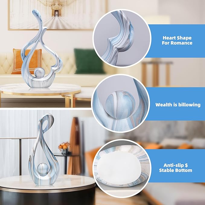 Blue Sculptures Home Decor, Ceramic Statues Coffee Table Decor for Living Room, Table Centerpiece for Dining Room, Shelf, Entry, Modern Minimalist Abstract Art Objects (2pcs)
