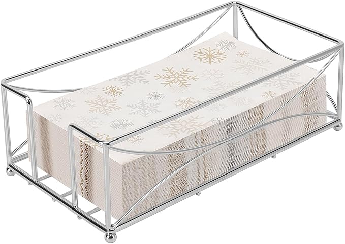 Livabber Guest Napkin Holder, Metal Bathroom Paper Hand Towel Storage Modern Napkin Tray Caddy for Countertop, Table Kitchen, Dinning Room (Chrome, Metal Base)