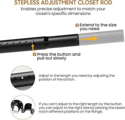 Adjustable Closet Rod, 16 to 86 Inche Closet Rods for Hanging Clothes, Heavy Duty 1.3 Inch Closet Hanging Rod for Closet Wardrobes Laundry RVs