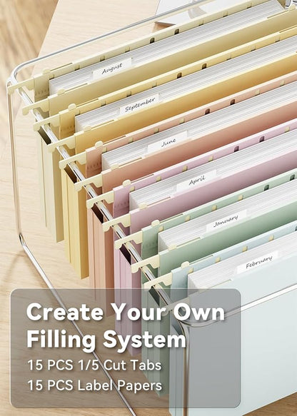 Ansook Hanging File Folders Letter Size Extra Capacity,Heavy Duty 1" Expandable Letter File Folders Hanging with Tabs,12 Pack Plastic File Cabinet Folders for File Frame/Box,Hanging File Organizer