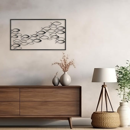 SIGNLEADER Metal Wall Decor Fish School Minimalist Modern Abstract Wall Sculpture Hangings Home Decoration for Living Room, Bedroom, Bathroom, Kitchen, Outdoor - 24" Black